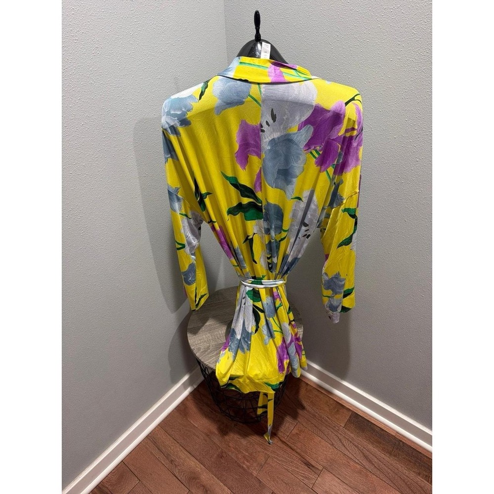 Cacique Yellow Floral Kimono Robe Plus Sz 14/16 Long Sleeve Open Front Tie Boho - Picture 3 of 3